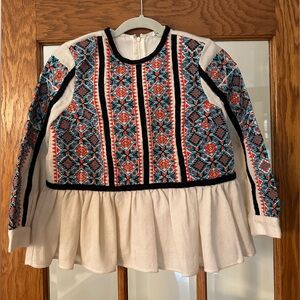 COPY - Manoush Wool Peplum Top with colourful embroidery